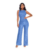 Sleeveless Sequin Round Neck Slim Fit Women's Jumpsuit