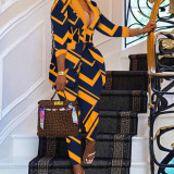 Turndown Colloar Print Two-Piece Suit