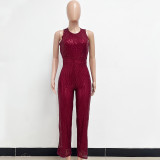 Sleeveless Sequin Round Neck Slim Fit Women's Jumpsuit
