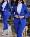 Casual Fashion Business Two Piece Blazer Pants Solid  Women's Suit
