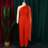African Women's Solid Color Sexy One Shoulder Formal Party Fashion Jumpsuit