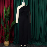 African Women's Solid Color Sexy One Shoulder Formal Party Fashion Jumpsuit