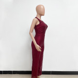 Sleeveless Sequin Round Neck Slim Fit Women's Jumpsuit