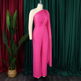 African Women's Solid Color Sexy One Shoulder Formal Party Fashion Jumpsuit