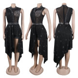 Women Sexy See Through Sleeveless Irregular Beaded Jumpsuit