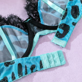 Women lace Patchwork printed sexy push-up contrasting color Three-Piece sexy lingerie