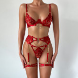 Women Sexy Metal Temptation Erotic Underwear Four-piece Set