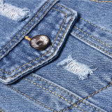 Women Ripped Long Sleeve Denim Jacket