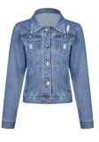 Women Ripped Long Sleeve Denim Jacket