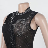 Women Sexy See Through Sleeveless Irregular Beaded Jumpsuit