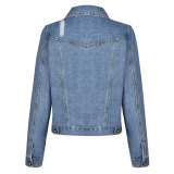 Women Ripped Long Sleeve Denim Jacket