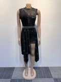 Women Sexy See Through Sleeveless Irregular Beaded Jumpsuit