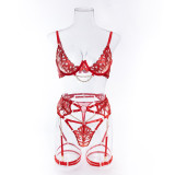 Women Sexy Metal Temptation Erotic Underwear Four-piece Set