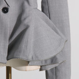 Autumn Chic Career Style Double Breasted Patchwork Ruffle Slim Waist Slim Fit Short Blazer