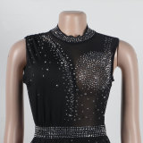 Women Sexy See Through Sleeveless Irregular Beaded Jumpsuit