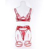 Women Sexy Metal Temptation Erotic Underwear Four-piece Set