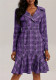Plus Size Women Turndown Collar Double Breasted Plaid Print Career Dress