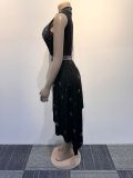 Women Sexy See Through Sleeveless Irregular Beaded Jumpsuit
