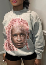 Women American Printed Round Neck Top Women American Printed Round Neck Top