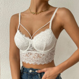 Women Summer Basic Sexy Lace See-Through Crop Backless Top