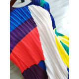 Women Summer Contrast Color Pleated Short Sleeve Dress