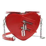 Women Style Heart Print Chain Pu Small Shoulder Bag Heart Print Bag