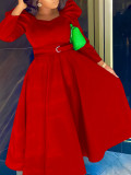 Plus Size Women Winter Puff Sleeve Formal Party Dress