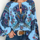 Women Style Women Printed Round Neck Balloon Sleeve Shirt