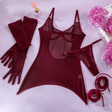 Women mesh sexy Backless See-Through straps and gloves Three-Piece sexy lingerie