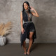 Women Sexy See Through Sleeveless Irregular Beaded Jumpsuit