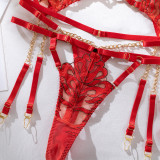 Women Sexy Metal Temptation Erotic Underwear Four-piece Set