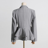 Autumn Chic Career Style Double Breasted Patchwork Ruffle Slim Waist Slim Fit Short Blazer
