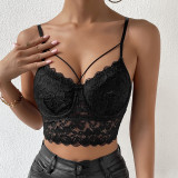 Women Summer Basic Sexy Lace See-Through Crop Backless Top