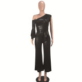Women Autumn and Winter Wide Leg Sexy Solid Jumpsuit