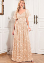 Women Elegant See-Through Short Sleeve V-Neck Mesh Evening Dress Women Elegant See-Through Short Sleeve V-Neck Mesh Evening Dress