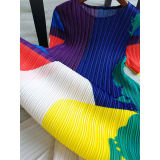 Women Summer Contrast Color Pleated Short Sleeve Dress