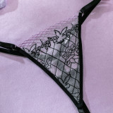 Women Embroidered Mesh Patchwork Butterfly Sexy See-Through Three-Piece Sexy Lingerie