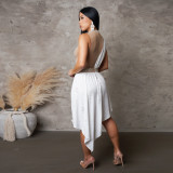 Women Sexy See Through Sleeveless Irregular Beaded Jumpsuit