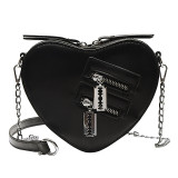 Women Style Heart Print Chain Pu Small Shoulder Bag Heart Print Bag