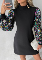 Women Round Neck Lace Long Sleeve Bodycon Dress