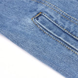 Women Ripped Long Sleeve Denim Jacket