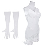 Women mesh sexy Backless See-Through straps and gloves Three-Piece sexy lingerie