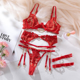 Women Sexy Metal Temptation Erotic Underwear Four-piece Set