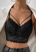 Women Summer Basic Sexy Lace See-Through Crop Backless Top