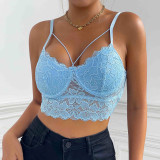 Women Summer Basic Sexy Lace See-Through Crop Backless Top