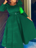 Plus Size Women Winter Puff Sleeve Formal Party Dress