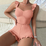 Women Sexy Ribbed Suspender Top and Shorts Set