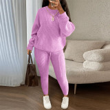 Fashion Casual Knitting Two Piece Pants Set Solid Long Sleeve Loose Sweater Trouser Suits Women's Clothing