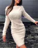 Women's Fall Winter Plush Slim Waist Long Sleeve Dress
