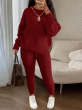 Fashion Casual Knitting Two Piece Pants Set Solid Long Sleeve Loose Sweater Trouser Suits Women's Clothing